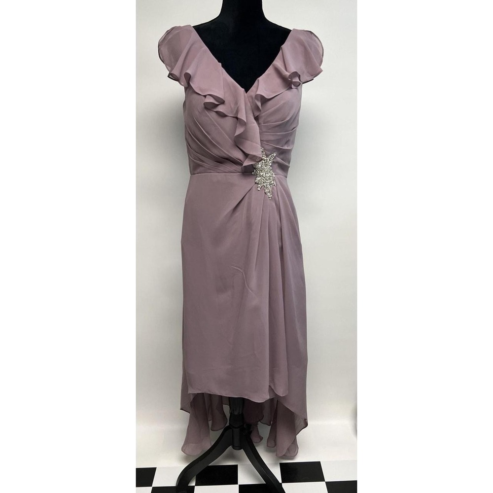 JJ's House Womens Dust Purple V-Neck Chiffon Dress Sz 12 NWT Bridesmaids